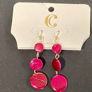 Three-Tier Circular Magenta Dangle Earrings